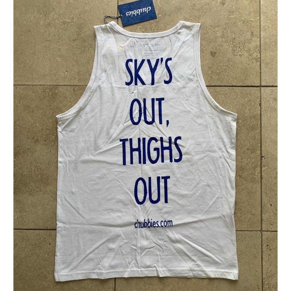 Chubbies Size M Tank Top White Sky’s Out Thighs Out Sleeveless Shirt Men’s